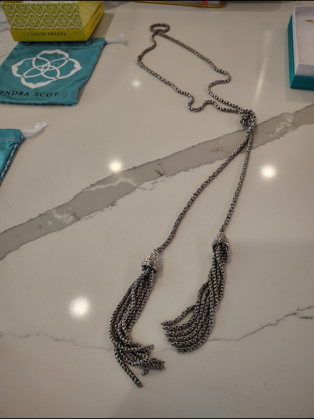 Kendra Scott Silver Rope Tassel Lariat Necklace Gunmetal